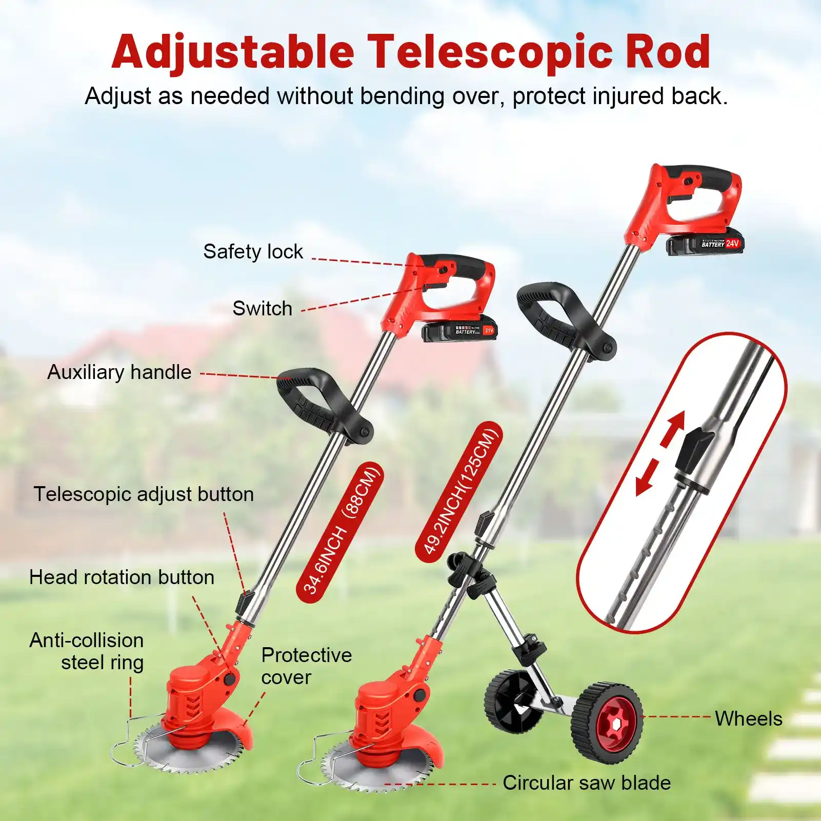ergonomikus fogantyC3BAval ellátott 800 wattos akkumulátoros fűvágC3B3gép 6 inch mérettel